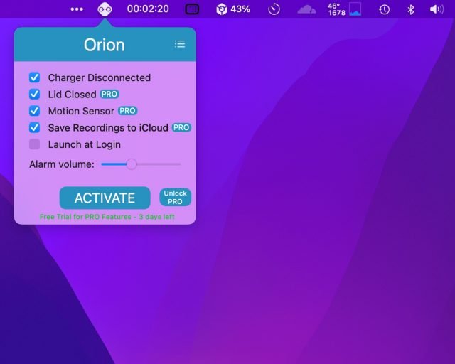 Orion Sentry — приложение для охраны MacBook с сиреной и датчиком движения